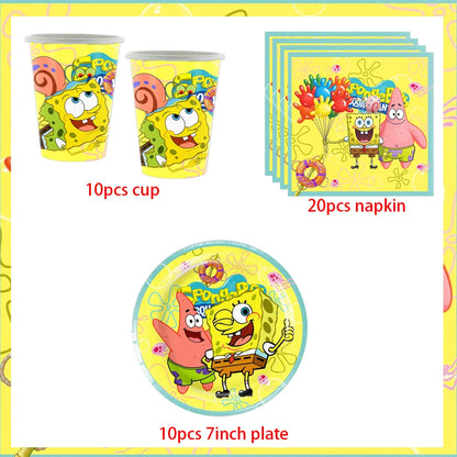 SpongeBob Birthday Party Supplies with Patrick Star, Disposable Plates, Cups, Balloons and Decoration Options for Kids Celebrations