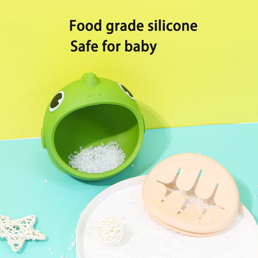 Dinosaur Silicone Suction Bowl with Slotted Snack Lid, Cartoon Baby Feeding Dish for Supervised Weaning Meals and Toddler Snacks