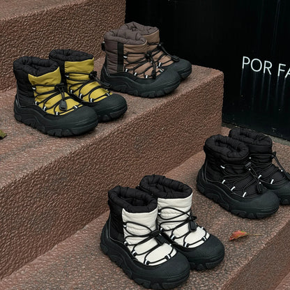 Toggle-Lace Kids Winter Boots with Padded Collars and Chunky Tread Soles, Boys and Girls Snow-Style Ankle Shoes in Four Colors, Sizes 26-37