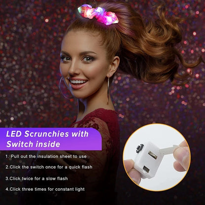 LED Hair Scrunchies for Women, Light Up Satin Elastic Hair Ties with 3 Lighting Modes for Glow Parties, Concerts & Holiday Gifts