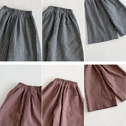 Cotton Toddler Striped Pants with Pull-On Elastic Waist, Relaxed Long Trousers for Boys and Girls in Six Colors, Sizes 12-24M to 5-6Y