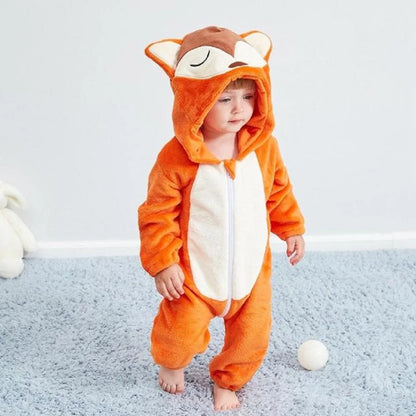 Baby Animal Hooded Costume Jumpsuit with Flannel Styling, Duck, Rabbit, Leopard and More Dress-Up Options for Boys and Girls, Sizes 70-120