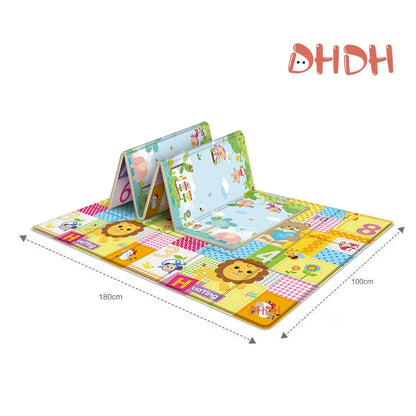 Foldable Baby Activity Mat with Double-Sided Prints, LDPE Padded Wipe-Clean Floor Surface and Carry Bag for Supervised Tummy Time and Toddler Play