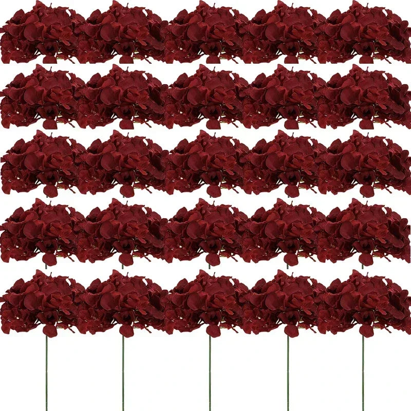 Silk Hydrangea Flower Heads, 25-Piece Artificial Flowers with Flexible Stems for DIY Wedding Centerpieces, Baby Shower and Home Party Decor