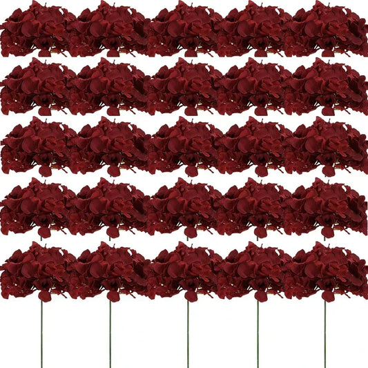 Silk Hydrangea Flower Heads, 25-Piece Artificial Flowers with Flexible Stems for DIY Wedding Centerpieces, Baby Shower and Home Party Decor