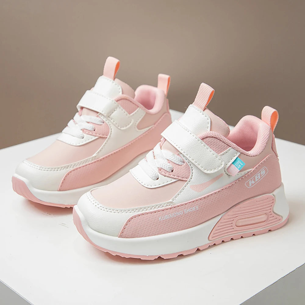 Color-Block Kids Running Shoes with PU Leather Upper, Soft Rubber Sole and Strap Closure for Boys and Girls, School Days and Outdoor Play