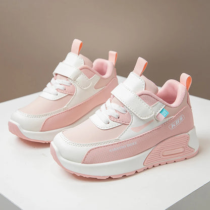 Color-Block Kids Running Shoes with PU Leather Upper, Soft Rubber Sole and Strap Closure for Boys and Girls, School Days and Outdoor Play