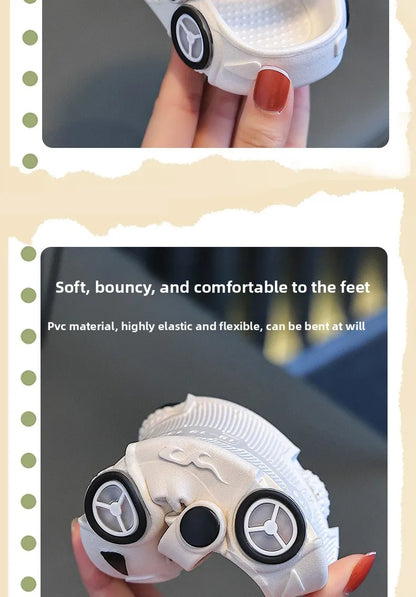 Kids Light-Up Car Clogs with Glowing Wheel Details, Ventilated Closed-Toe Design and Pivoting Heel Strap for Playful Summer Casual Outfits