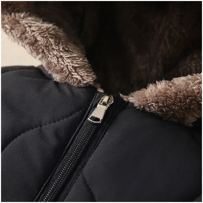 Baby Quilted Hooded Jumpsuit with Bear Ears, Plush-Look Hood Trim and Front Zipper, Long Sleeve Winter One-Piece Clothing for Infants and Toddlers