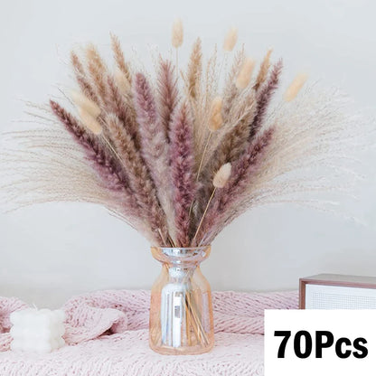 Dried Pampas Grass Bouquet, Natural Decorative Flowers and Bunny Tail Grass for Boho Vase Styling, Home Displays, Weddings and Party Decor