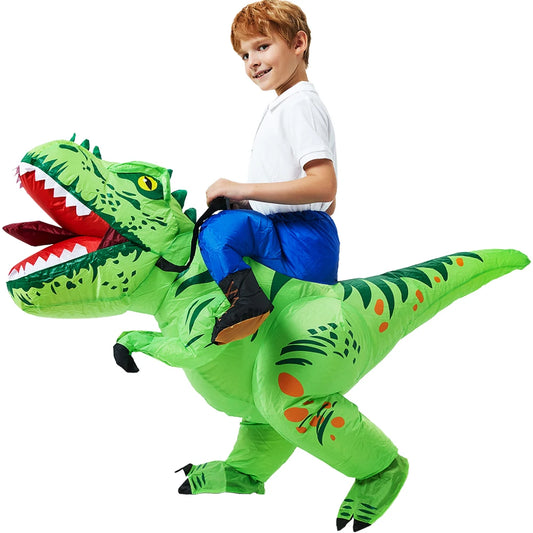 Inflatable Dinosaur Costume for Kids, Ride-On Style Dress-Up Outfit with Fan for Halloween, Birthday Parties and Holiday Cosplay