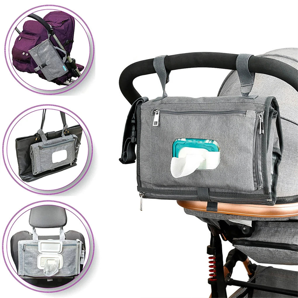 Diaper Changing Clutch with Foldout Baby Mat and Storage Pockets, 3-in-1 Portable Waterproof Changing Pad for Everyday Outings