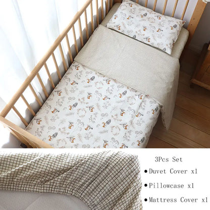 Cotton Toddler Bedding Set, 3-Piece Printed Duvet Cover and Pillowcase with Flat Sheet or Mattress Cover, Kids Room Bed Linens