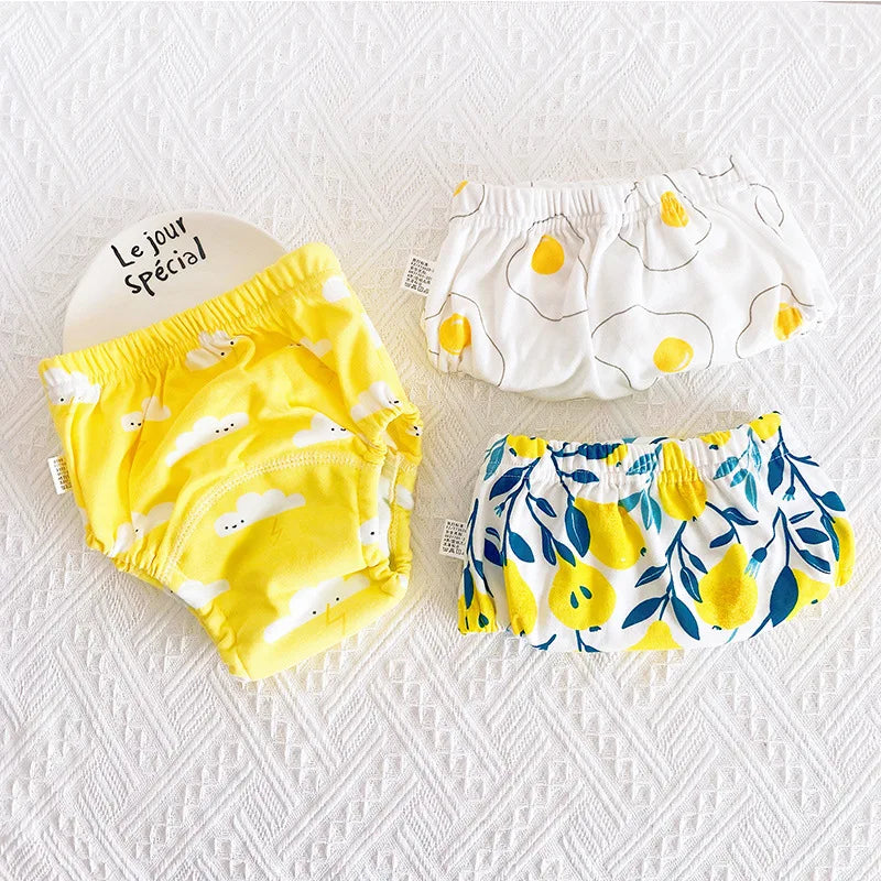 Toddler Potty Training Pants 3-Pack, 6-Layer Washable Cotton Learning Underwear with Elastic Waist and TPU Layer in 8–18 kg Size Options
