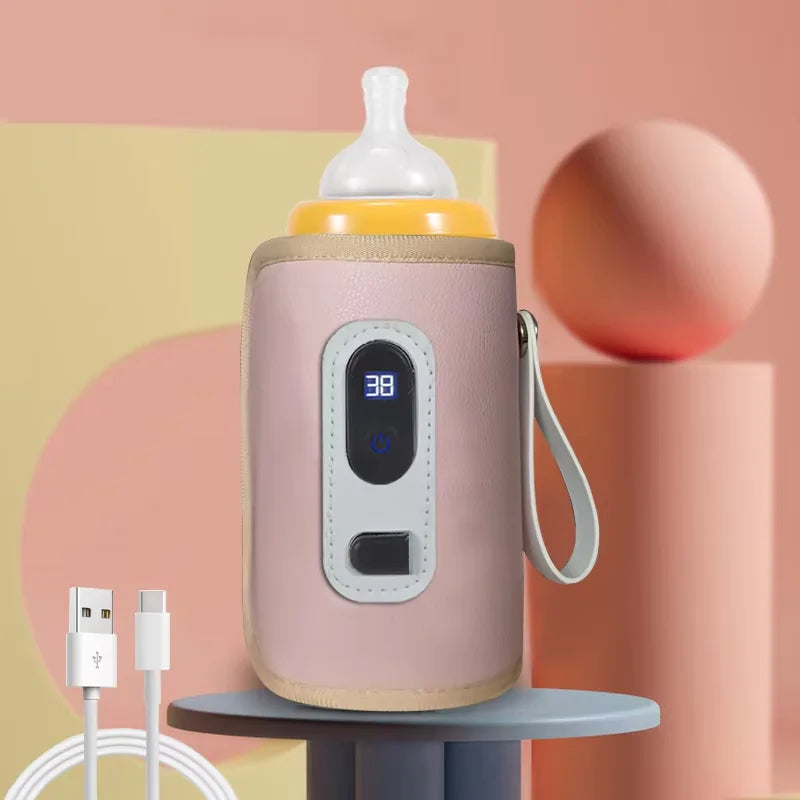 Baby Bottle Insulation Sleeve with LCD Display, Portable USB Milk Warming Cover with Carry Loop for Caregiver Use at Home and During Travel