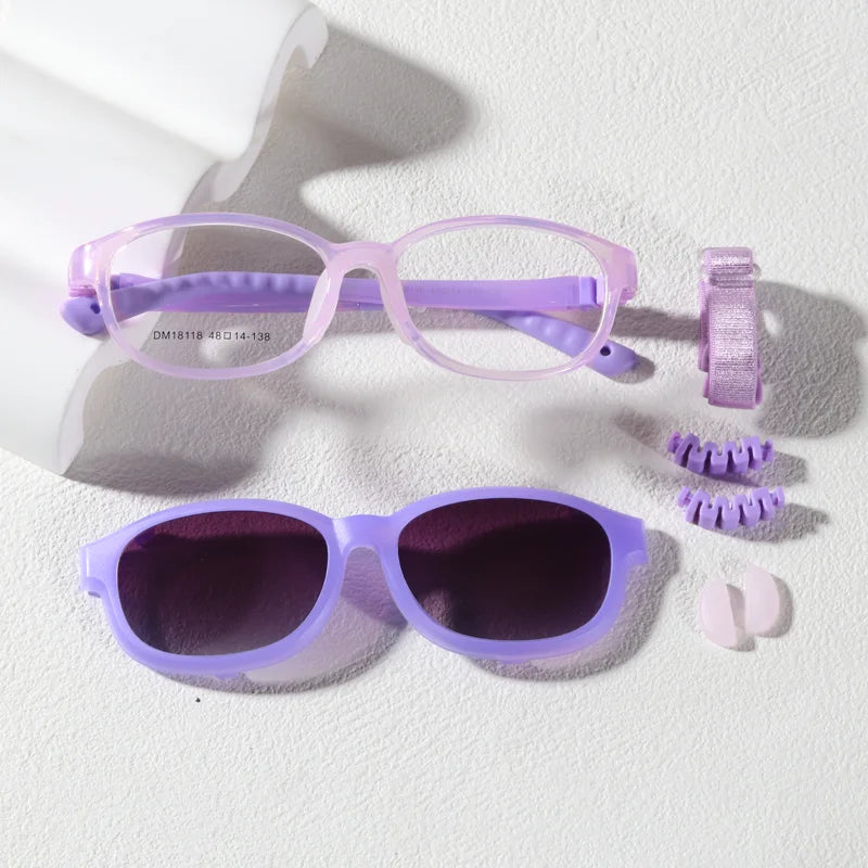 Children's 2-in-1 Sunglasses with Flexible Eyeglass Frame and Removable Sun Clip, Colorful Kids Shades for Summer Outings and Family Travel