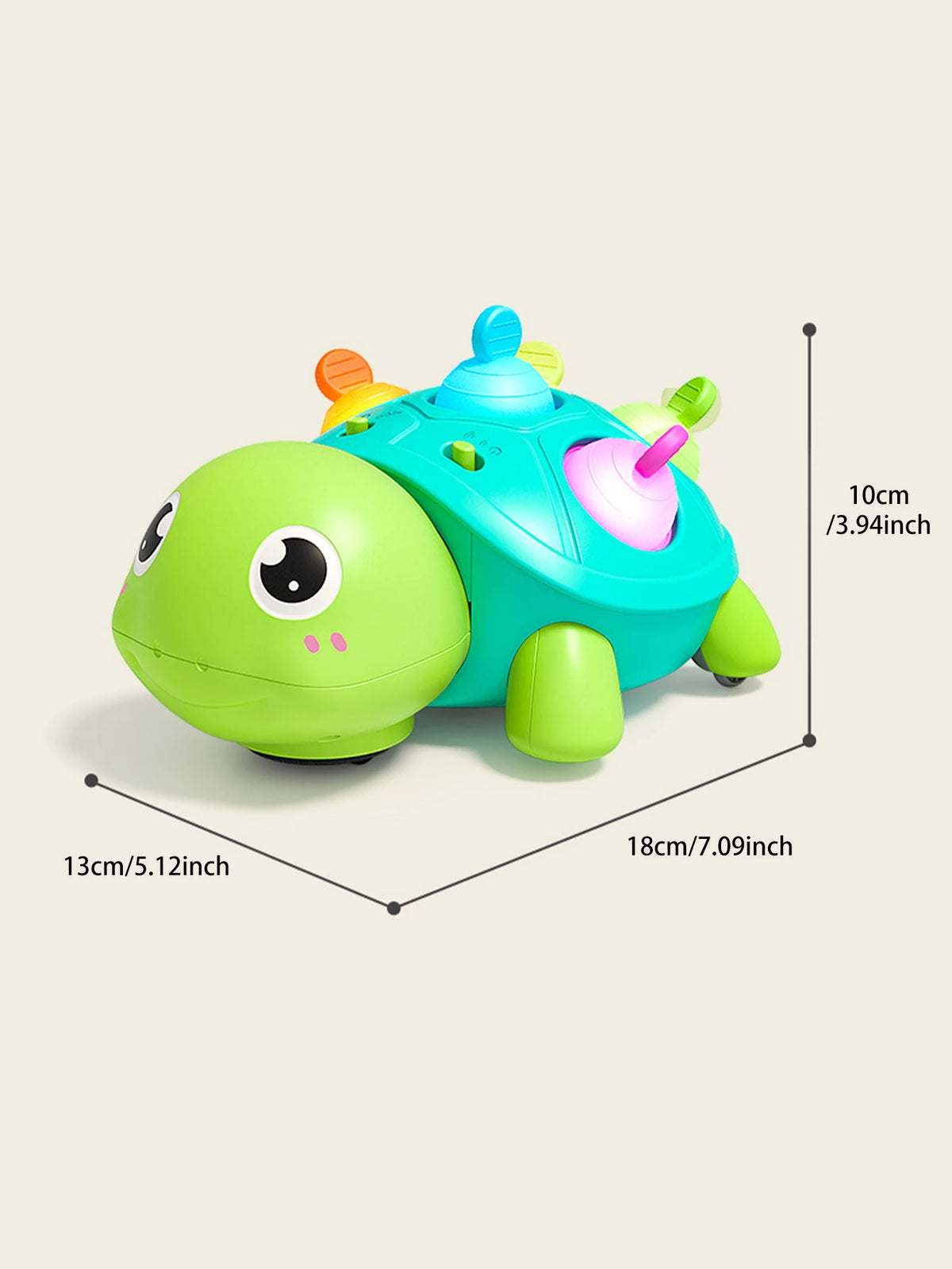 Crawling Turtle Toy with Lights and Sound, Colorful Press-and-Pop Shell Activity Toy for Supervised Baby Floor Play and Gift Giving