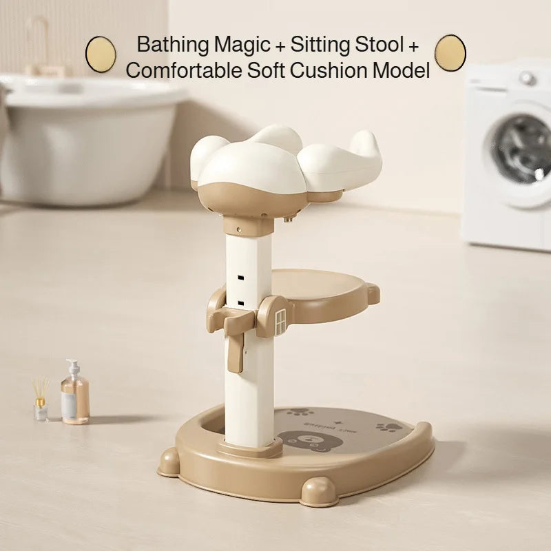 Adjustable Kids Shower Stand with Wraparound Support, Textured Base and Showerhead Holder, Gray or Brown Options for Adult-Supervised Bathing