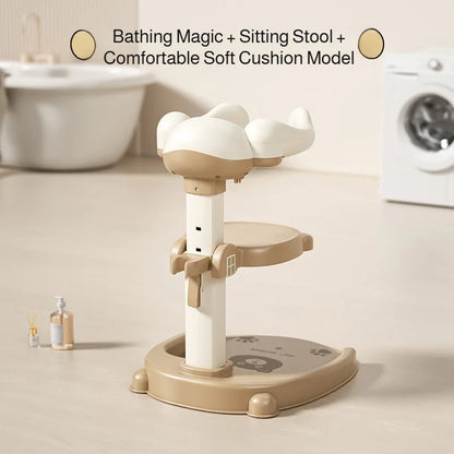 Adjustable Kids Shower Stand with Wraparound Support, Textured Base and Showerhead Holder, Gray or Brown Options for Adult-Supervised Bathing