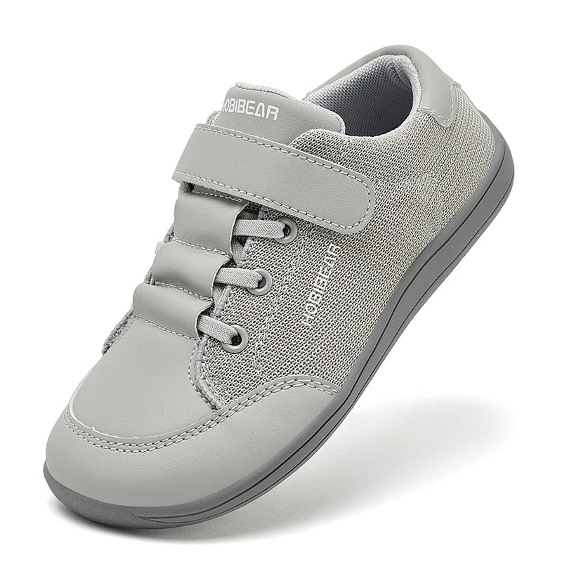 Kids Colorblock Barefoot Sneakers by HOBIBEAR with Breathable Mesh, Wide Toe Box, Zero-Drop Design and Easy Strap for Everyday Walking