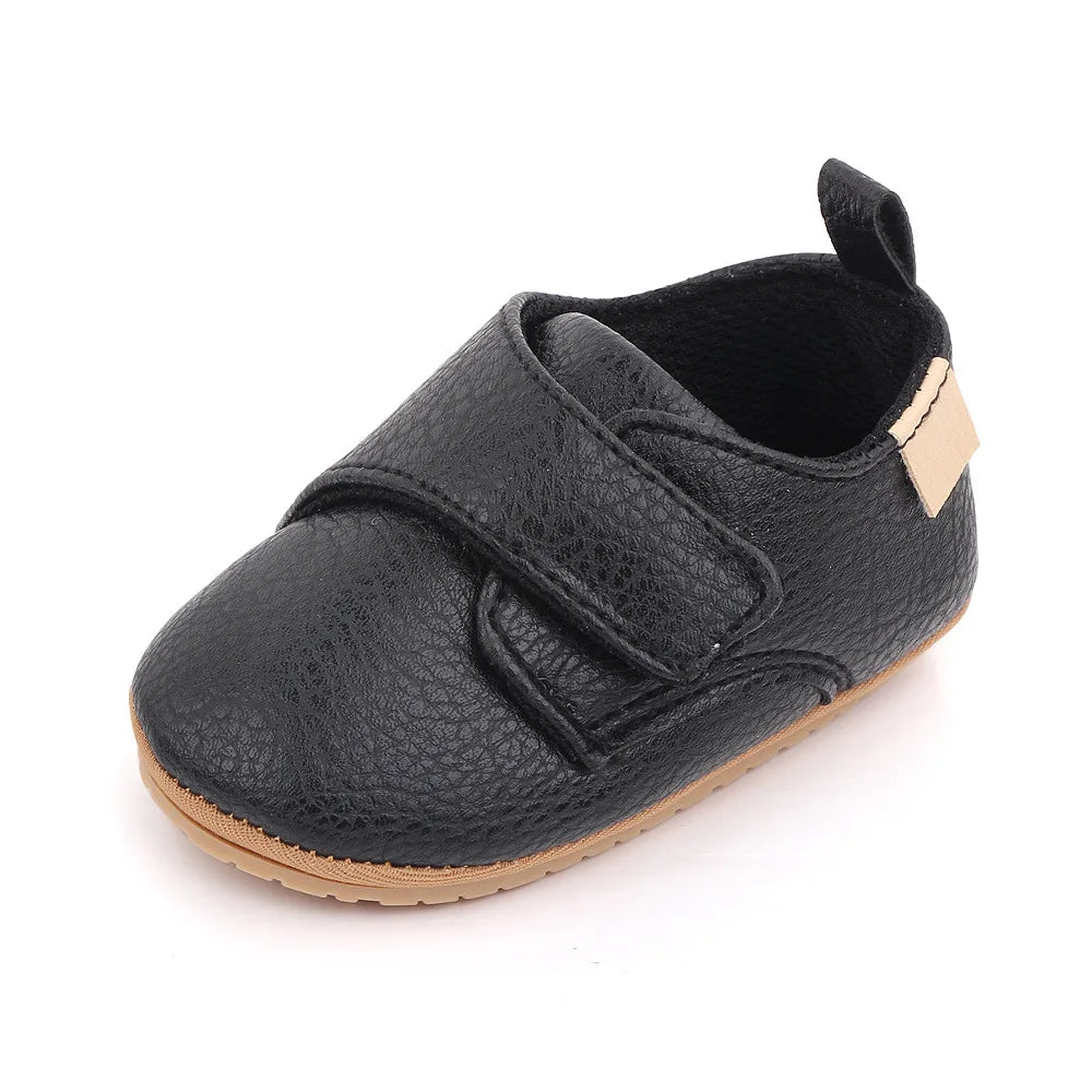 Baby Strap Shoes with Rounded Toes and Heel Pull Tabs, Solid Color Moccasin-Style Footwear for Infant Boys and Girls Everyday Outfits