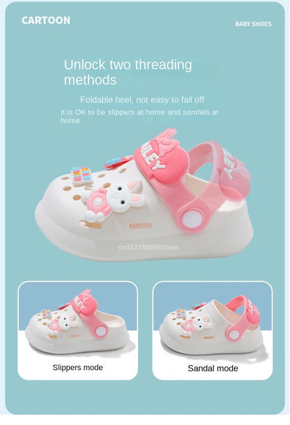 Toddler Bunny and Bear Clogs with Cartoon Decorations, Ventilation Holes and Pivoting Heel Strap for Boys and Girls Casual Summer Outfits, Inner Lengths 12–17 cm