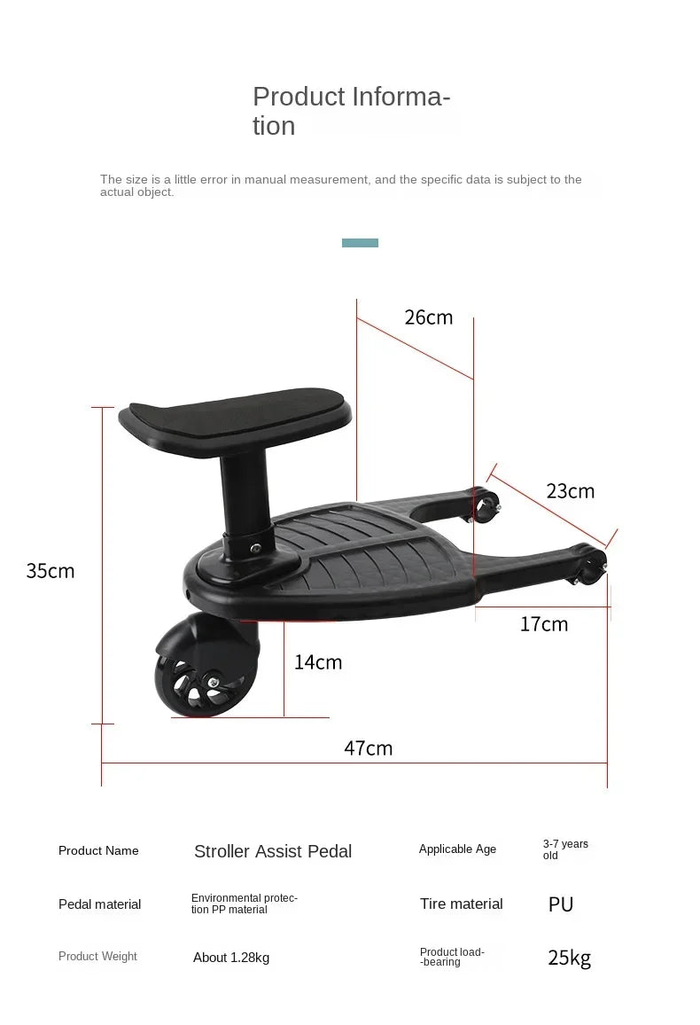 Stroller Ride-On Board with Detachable Seat, Sit or Stand Platform for a Second Child Ages 3-7, Single or Double Wheel Color Options