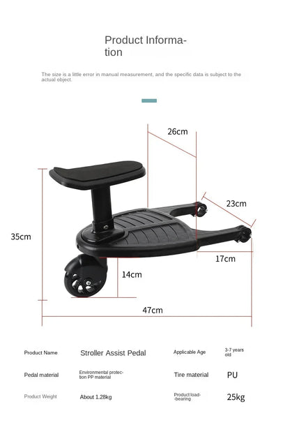 Stroller Ride-On Board with Detachable Seat, Sit or Stand Platform for a Second Child Ages 3-7, Single or Double Wheel Color Options