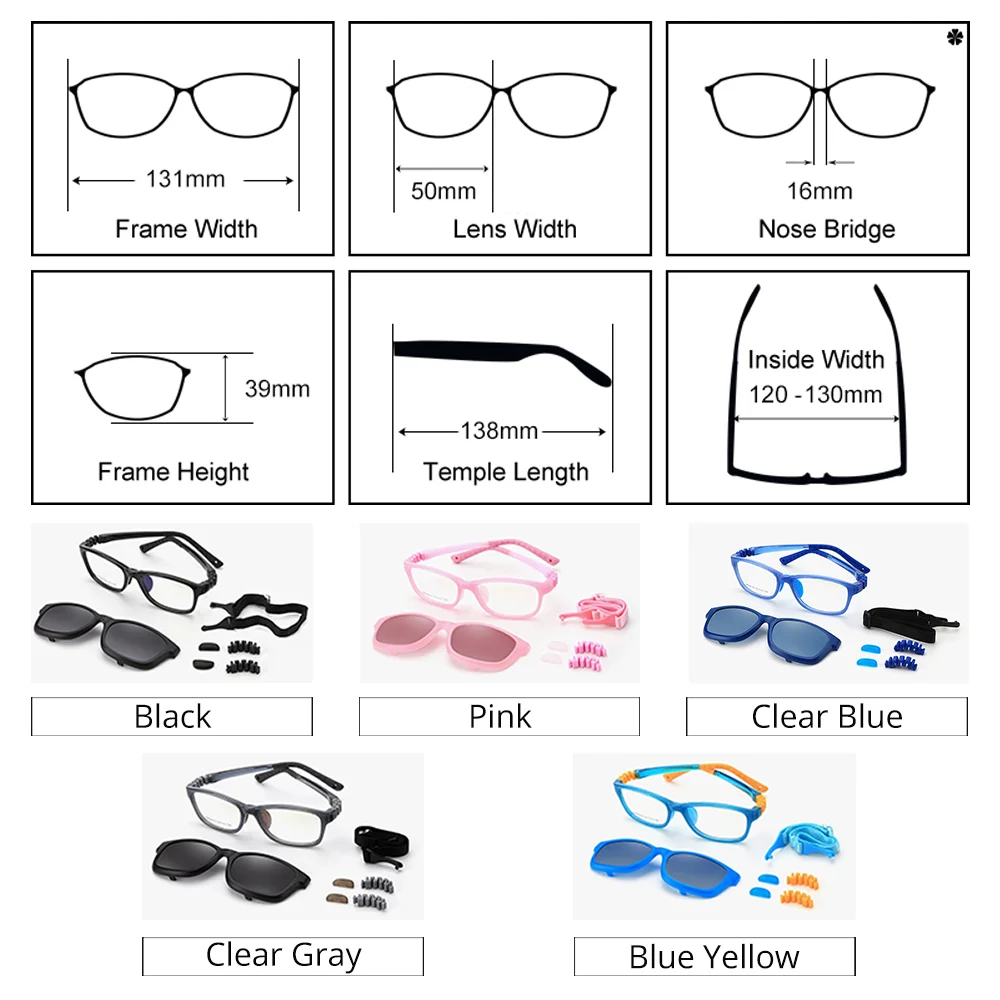 Kids Clip-On Sunglasses by Ralferty, 2-in-1 Children's Eyeglass Frame with Polarized Sun Clip for Everyday Outings and Family Travel