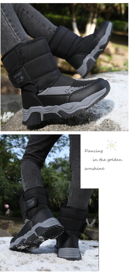High-Top Kids Snow Boots with Hook-and-Loop Side Straps, Padded Shafts and Chunky Tread Soles for Winter Outings, Chinese Sizes 31-42