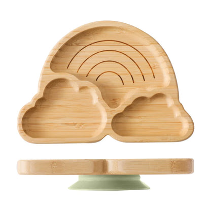 Bamboo Baby Suction Bowl and Tableware Options, Sun, Cloud and Dinosaur Designs with Single-Piece or 3-Piece Wooden-Handle Utensil Sets