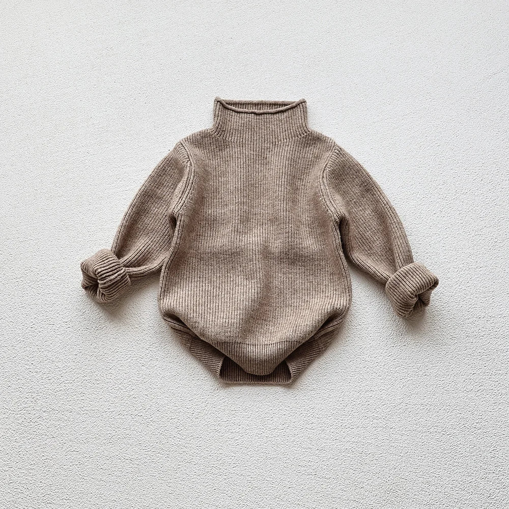 Kids Ribbed Turtleneck Sweater for Boys and Girls, Long Sleeve Knit Pullover in Beige, Brown or Black for Spring and Fall Layering, Sizes 12M-6T