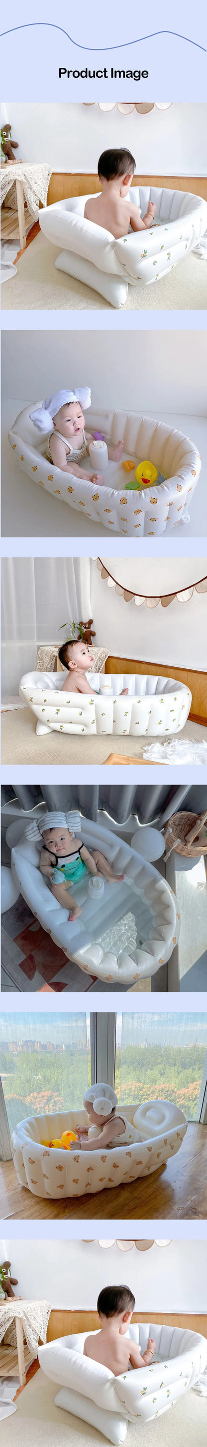 Portable Baby Bath Tub with Built-In Air Pump, Inflatable PVC Bathtub in Animal and Olive Prints for Home Bathing and Family Travel