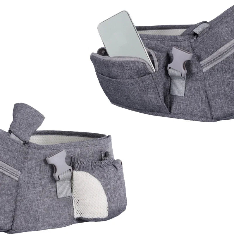 Baby Hip Seat Sling with Padded Shoulder Strap, Contrast Trim and Zipper Storage Pockets, Waist Seat Carrying Accessory in Multiple Colors
