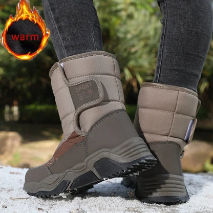 High-Top Kids Snow Boots with Hook-and-Loop Side Straps, Padded Shafts and Chunky Tread Soles for Winter Outings, Chinese Sizes 31-42