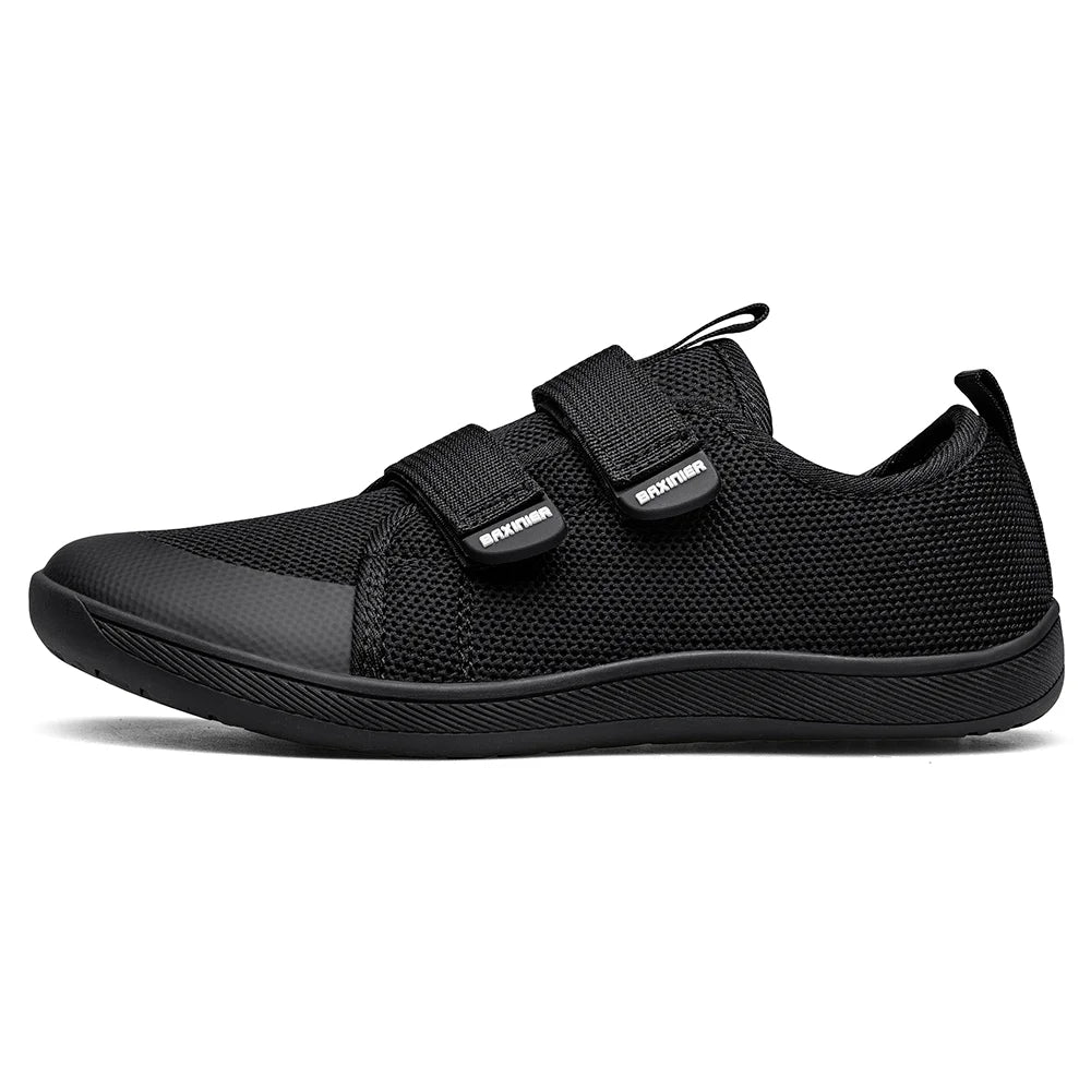 Kids Barefoot-Style Mesh Sneakers with Wide Toe and Double-Strap Fastening, Breathable Knitted Casual Walking Shoes in Gray, Black or Blue for Boys and Girls