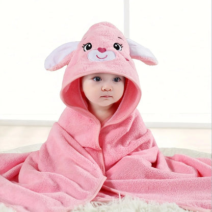 Animal Hooded Baby Towel in Soft Coral Fleece, Newborn Bath Wrap with Six Cute Character Styles for After-Bath, Pool and Beach Drying