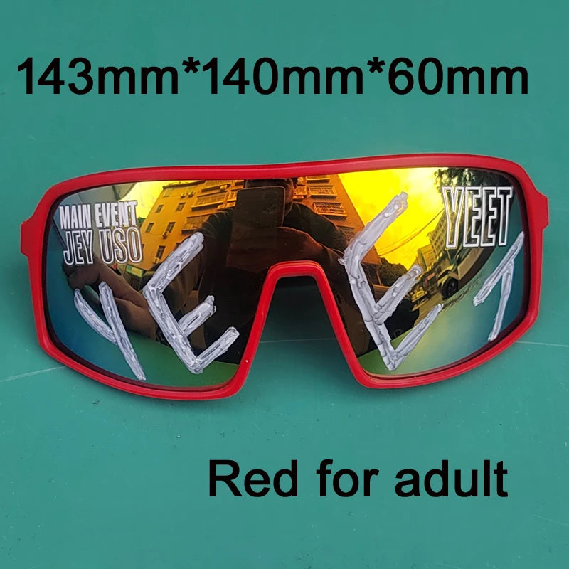 YEET Graphic Sunglasses with Jey Uso Main Event Lettering, Colorful Shield-Style Fan Shades in Children's and Adult Options for Party Outfits