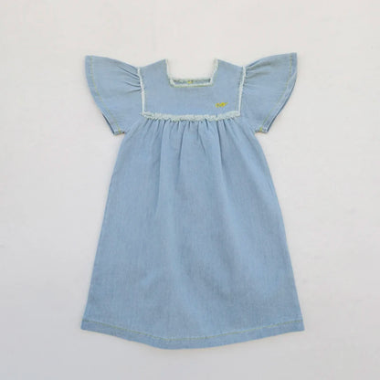 Light Blue Denim Sibling Outfits, Cotton Boys Shirts and Shorts, Girls Dresses and Skirts, Baby Rompers and Overalls for Matching Family Looks