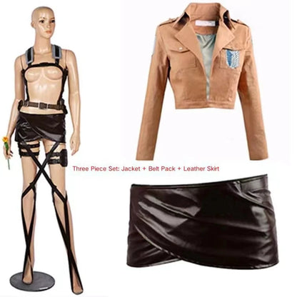 Attack on Titan Cosplay Costume with Recon Corps Jacket, Cloak and Harness Belt Options for Anime Conventions, Halloween and Character Dress-Up