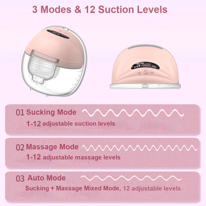 Hands Free Breast Pump in Pink, Portable Wearable Electric Milk Collector with Charging Cable and Bra Adjustment Buckle, Single or Double Options