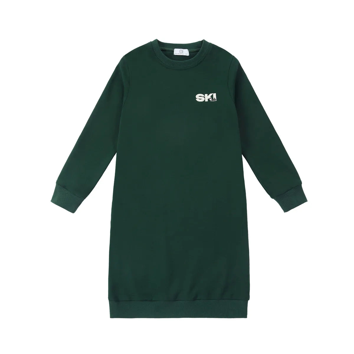 Kids Ski Graphic Cotton Outfits in Ecru, Hunter Green and Acid Wash Grey, Coordinating Sweatshirts, Dresses and Baby Sets for Sibling Matching Looks