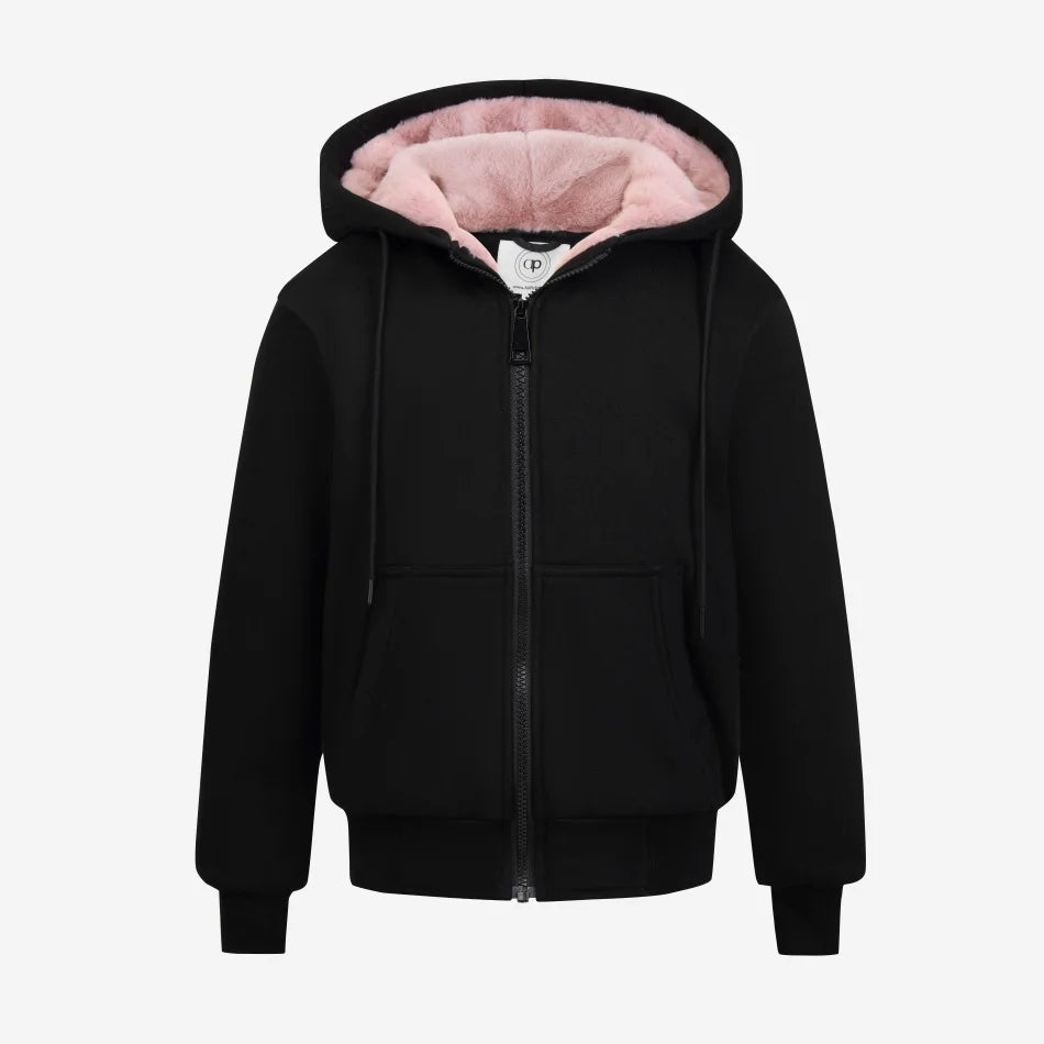 Kids Lined Zip-Up Hoodie with Plush-Textured Interior, Hood and Front Pockets, Boys and Girls Fall Winter Jacket for Everyday Layering