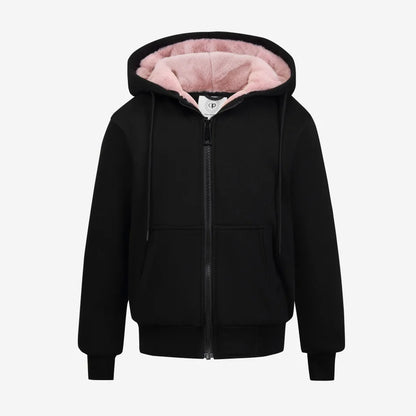 Kids Lined Zip-Up Hoodie with Plush-Textured Interior, Hood and Front Pockets, Boys and Girls Fall Winter Jacket for Everyday Layering