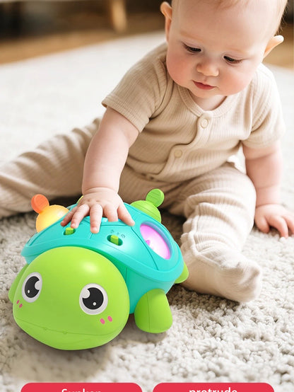 Crawling Turtle Toy with Lights and Sound, Colorful Press-and-Pop Shell Activity Toy for Supervised Baby Floor Play and Gift Giving