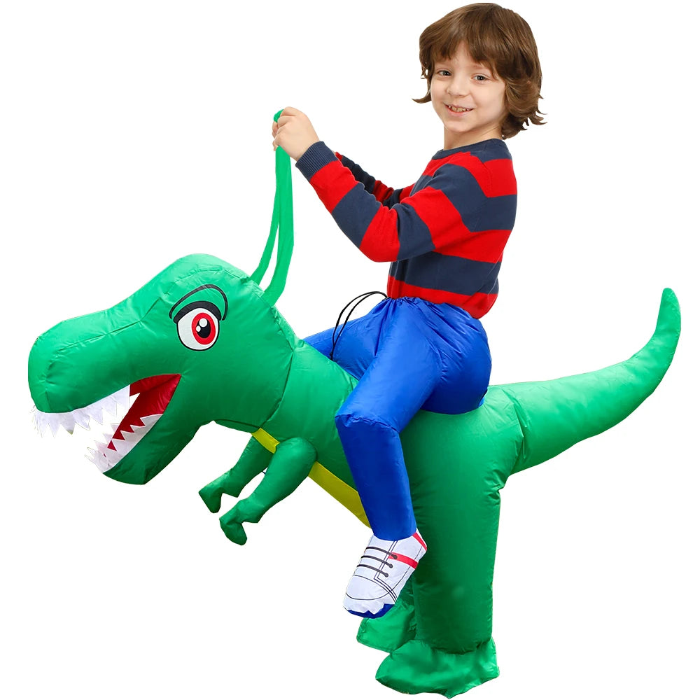 Inflatable Dinosaur Costume for Kids, Ride-On Style Dress-Up Outfit with Fan for Halloween, Birthday Parties and Holiday Cosplay