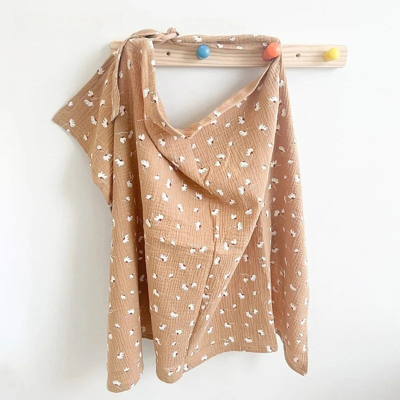 Cotton Nursing Cover with Adjustable Metal Buckle, Breathfeeding Privacy Shawl in Floral, Leaf and Leopard Prints for Moms on the Go
