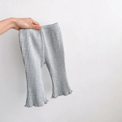 Baby Ribbed Flare Pants for Boys and Girls, Solid Color Pull-On Trousers with Flared Hems in Four Colors, Sizes 6–9M to 4T for Everyday Outfits
