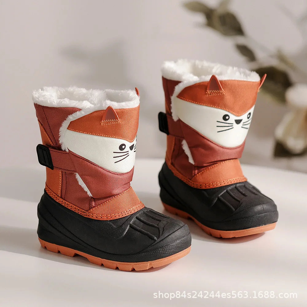 Kids Unicorn Winter Boots with Plush Trim, Gold-Tone Horn and Ear Details, Pink and White Fantasy-Themed Cold-Weather Footwear for Girls