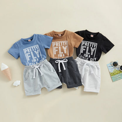 Baby Boys Graphic Shorts Set with Pretty Fly for a Little Guy T-Shirt and Elastic Waist Shorts, Cotton Blend Summer Outfit, Sizes 6M-3T